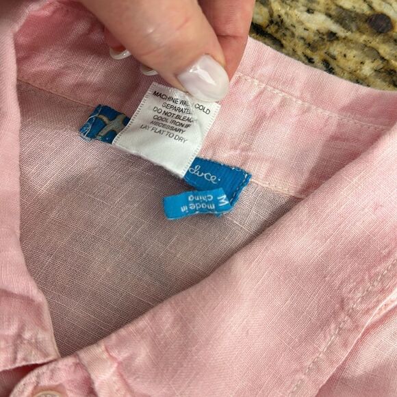 Fresh Produce Linen Pink Roll Tab Sleeve Button Down Shirt Size M - Picture 6 of 10